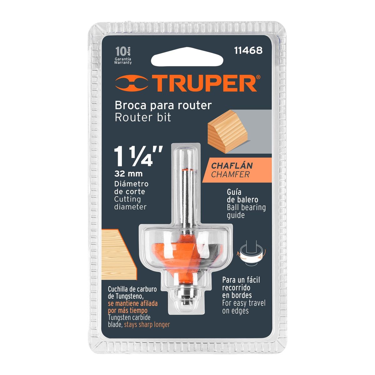 TRUPER - Fresa Para Router Chaflán 1-14 Con Balero