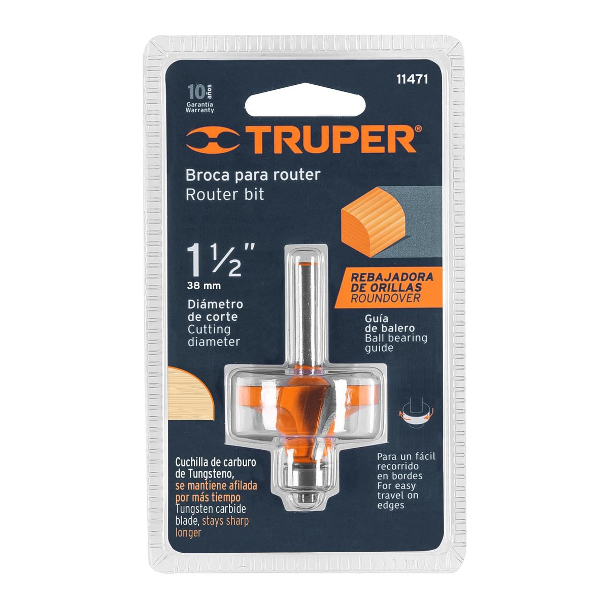 TRUPER - Fresa Para Router Redondeado 1-12 Con Balero