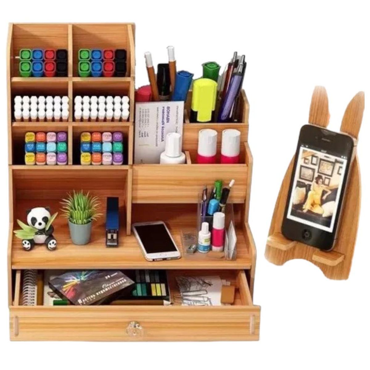 GENERICO - Organizador De Escritorio Con Cajon Porta Lápices Multiuso