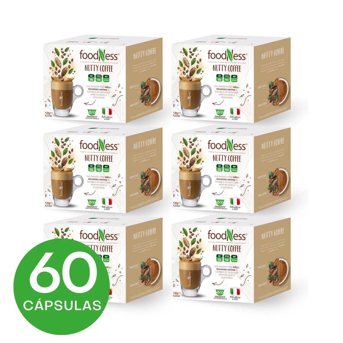 FOODNESS - Nutty Coffee - 60 Cápsulas Dolce Gusto compatibles.