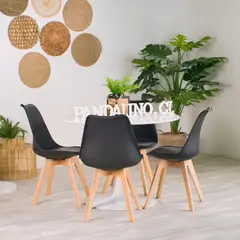 PANDALINO - Comedor Mesa Tulip 100cm Blanca + 4 sillas Tulip Negras