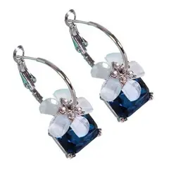 ELBAULDEJUMA - Aros flor coreana cristal negro y blanco zirconia