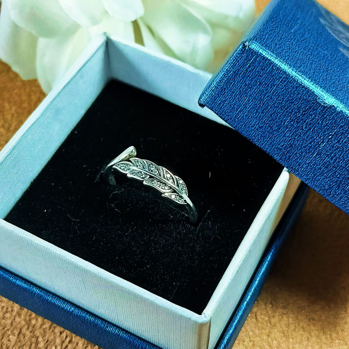 ELBAULDEJUMA - Anillo alas plata fina ley S925 zirconio ajustable redimensionable