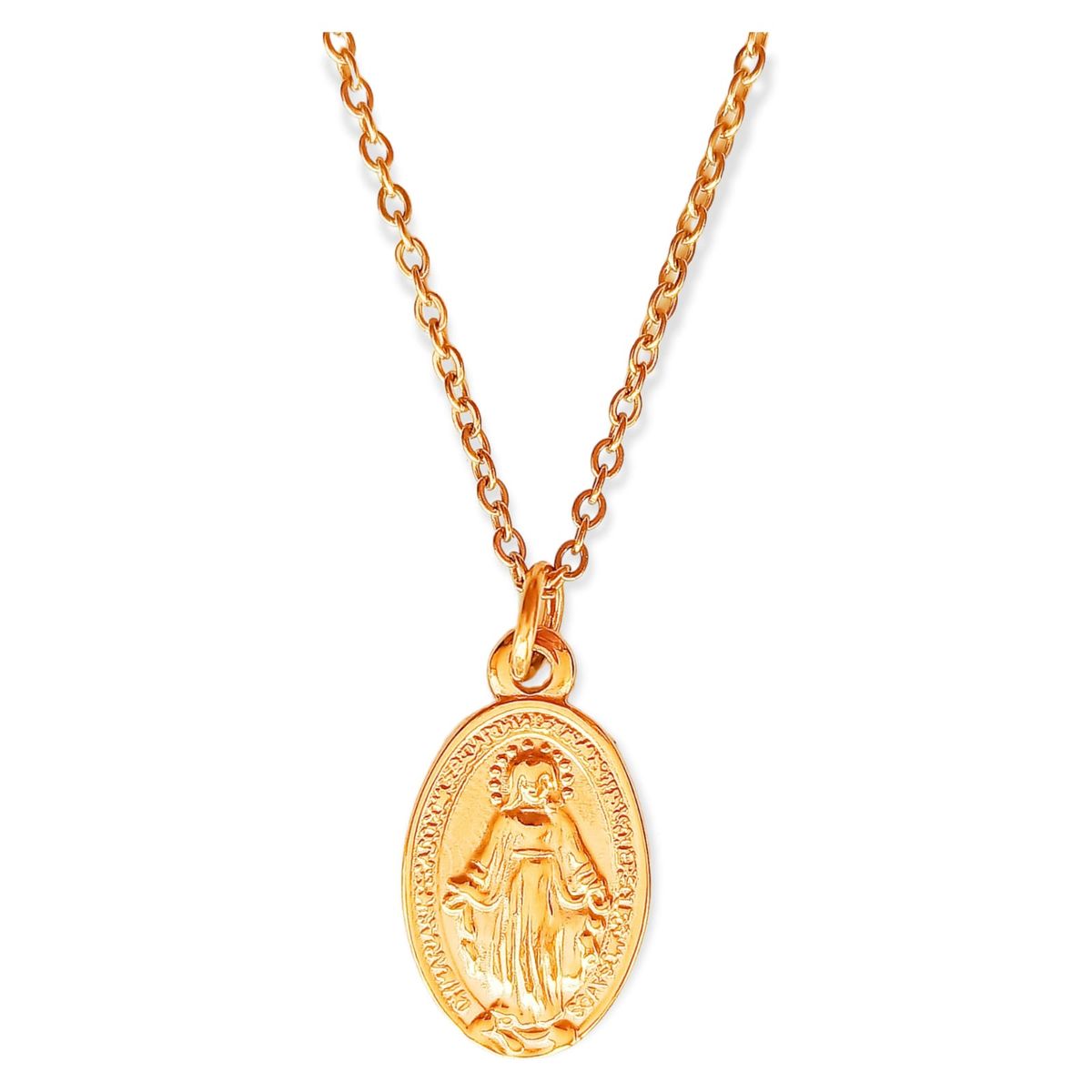 ELBAULDEJUMA - Colgante Virgen Milagrosa Maria De Los Rayos Chapada Oro 18k