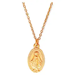 ELBAULDEJUMA - Colgante Virgen Milagrosa Maria De Los Rayos Chapada Oro 18k