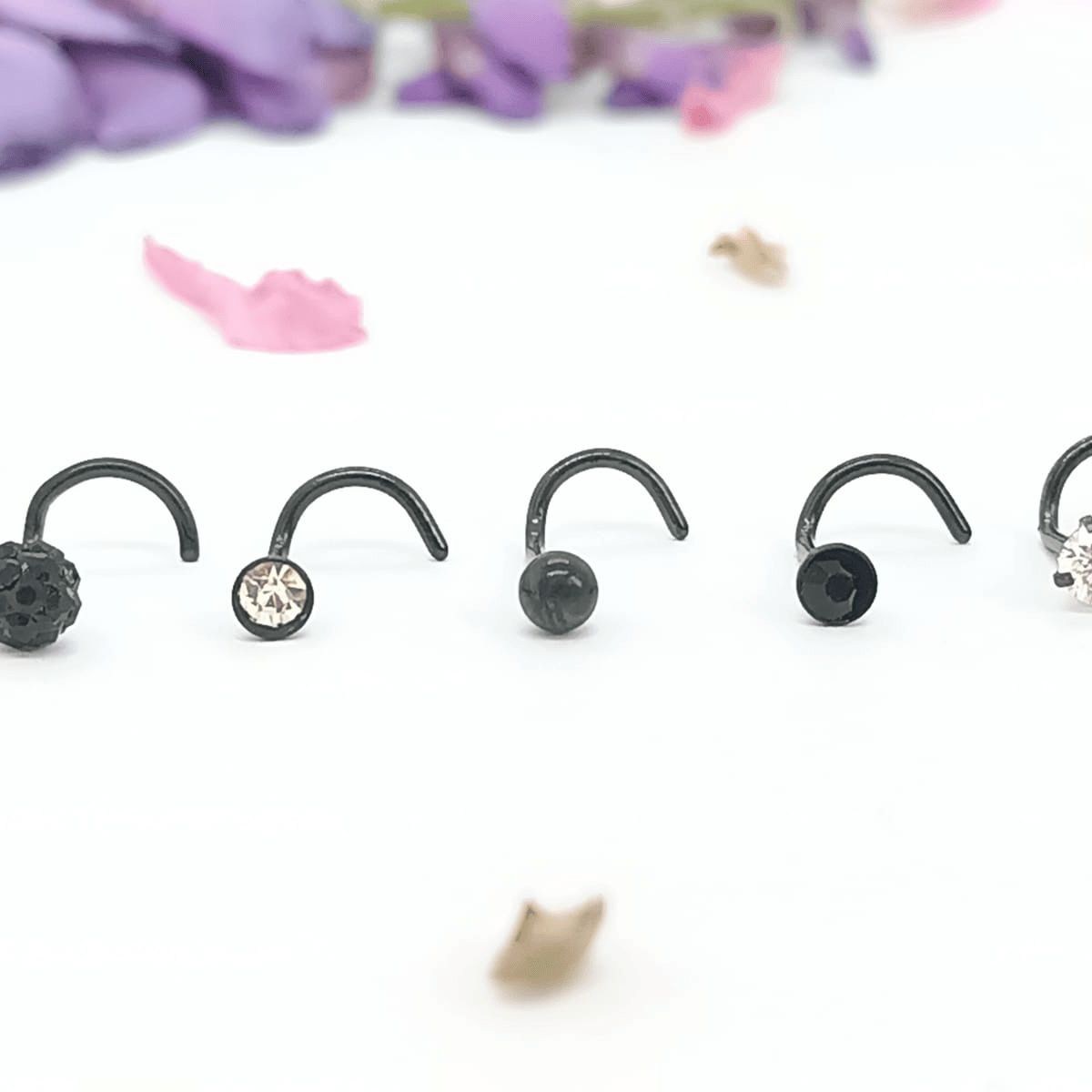ELBAULDEJUMA - Pack conjunto Set 5 piercing tipo S acero negro punk nostril