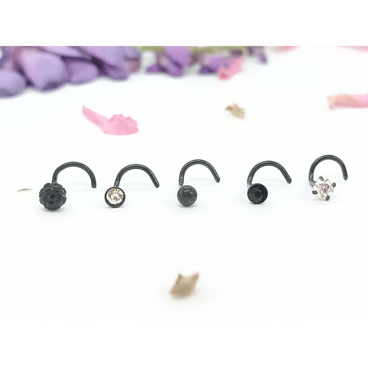 ELBAULDEJUMA - Pack conjunto Set 5 piercing tipo S acero negro punk nostril