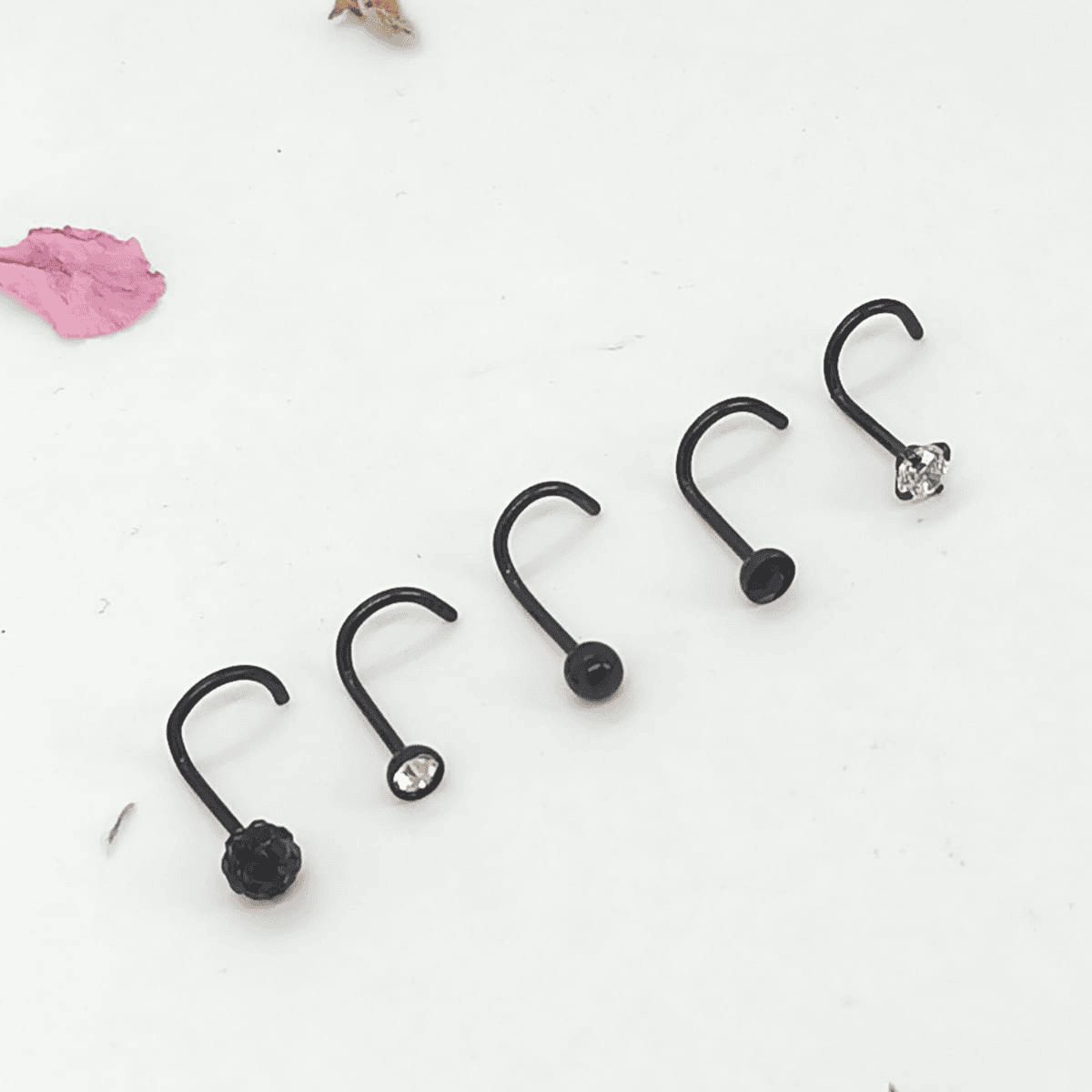ELBAULDEJUMA - Pack conjunto Set 5 piercing tipo S acero negro punk nostril