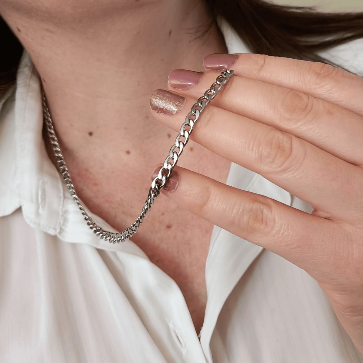 ELBAULDEJUMA - Colgante cadena eslabones acero plateada punk 5mm