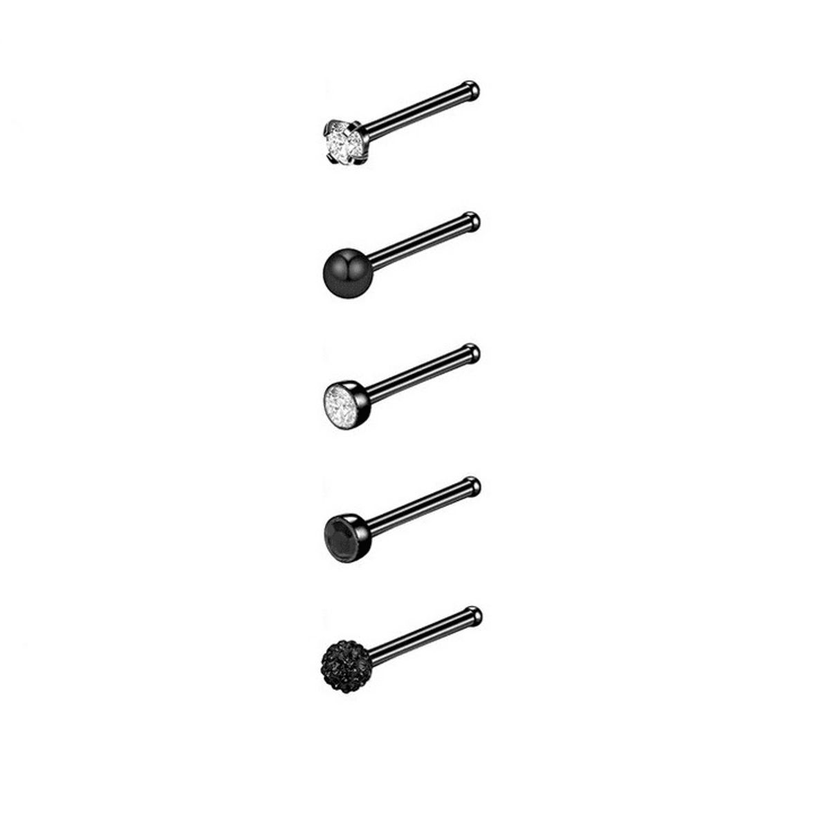 ELBAULDEJUMA - Conjunto set 5 piercing tipo i acero negro  punk nostril