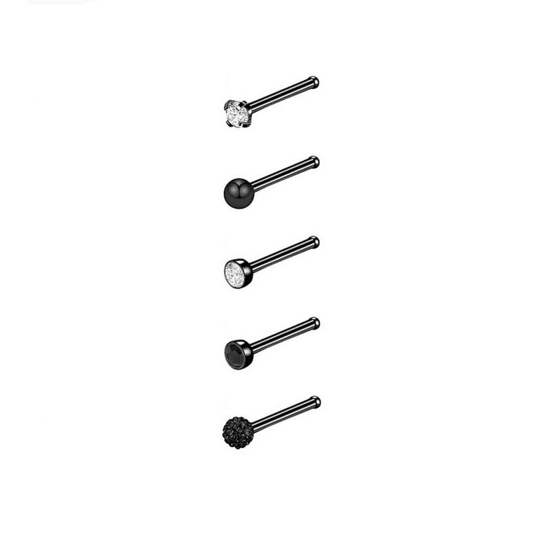 ELBAULDEJUMA - Conjunto set 5 piercing tipo i acero negro  punk nostril