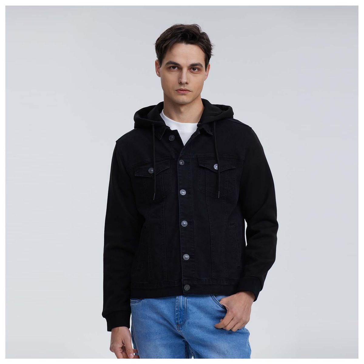FASHION'S PARK - Chaqueta Hombre Gorro Franela Negro Fashion's Park