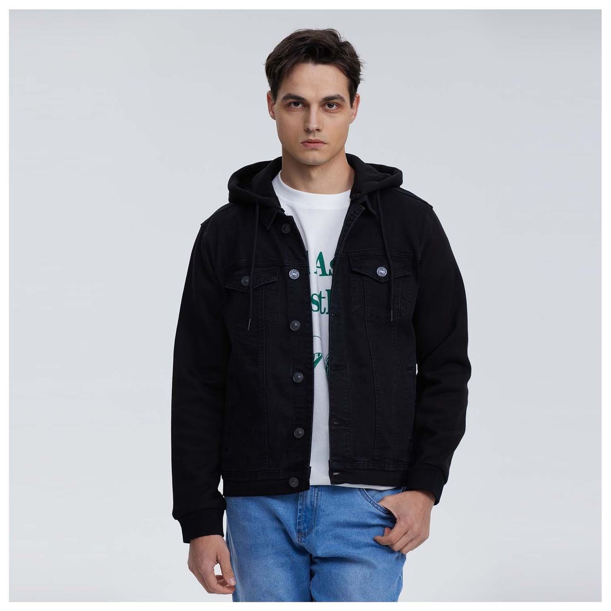 FASHION'S PARK - Chaqueta Hombre Gorro Franela Negro Fashion's Park