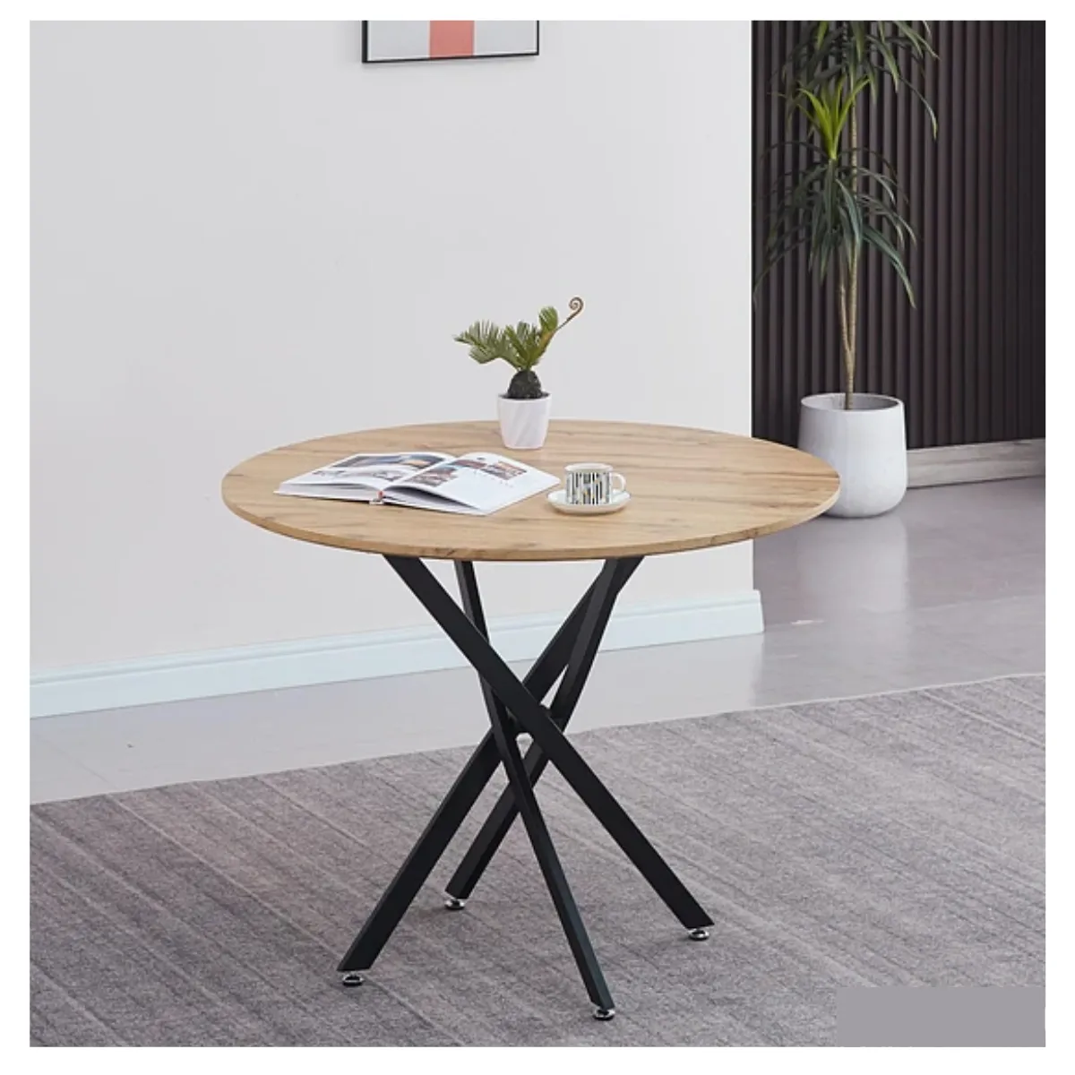 GENERICO - Mesa Madera Redonda de Comedor 100 Diametro Patas Metal