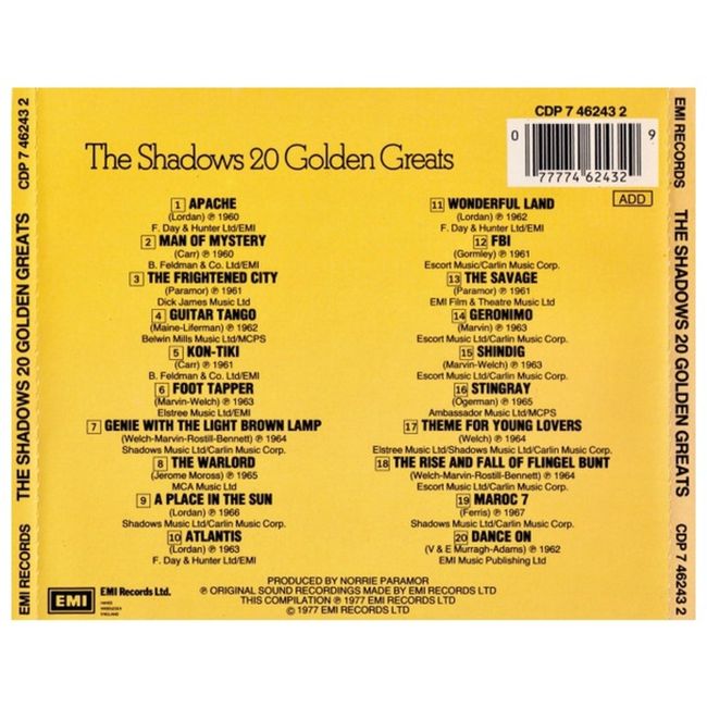 HITWAY MUSIC - SHADOWS THE - 20 GOLDEN GREATEST HITS - CD HITWAY MUSIC