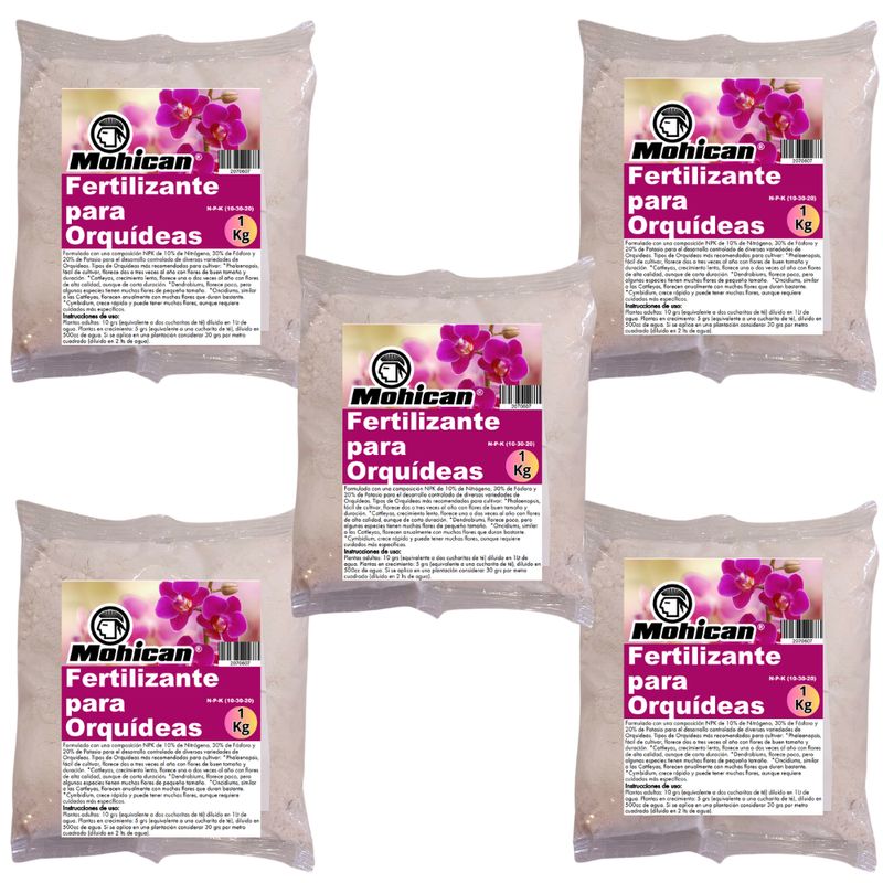 MOHICAN - PROMO 5 X FERTILIZANTE ORQUIDEAS N-P-K (10-30-20) BOLSA 1 KG