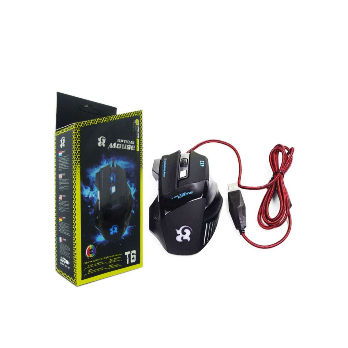 GENERICO - Mouse Gamer T6 Juego 6 Botones Retroiluminacion Reforzado.