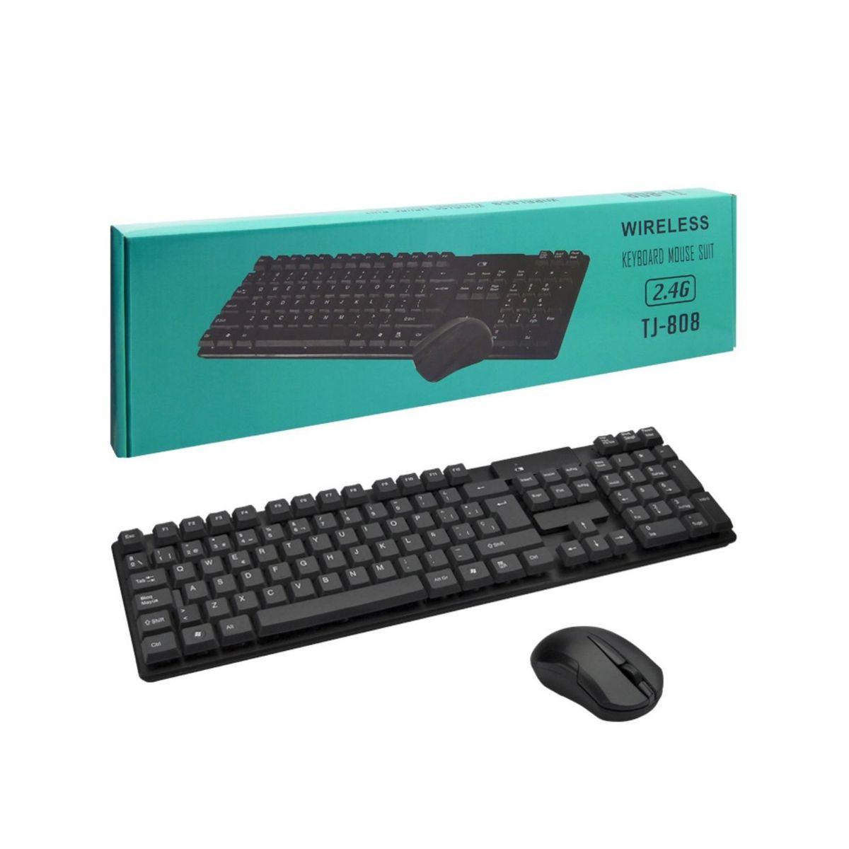 GENERICO - Kit Combo Teclado y Mouse Usb Wireless Con Adaptador TJ808.