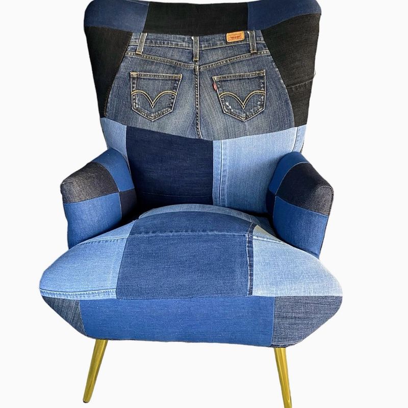 GENERICO - Poltrona respaldo alto  tapiz Patchwork Jeans reciclados