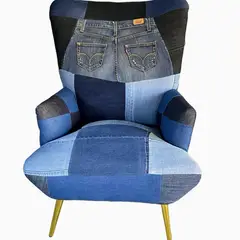 GENERICO - Poltrona respaldo alto tapiz Patchwork Jeans reciclados