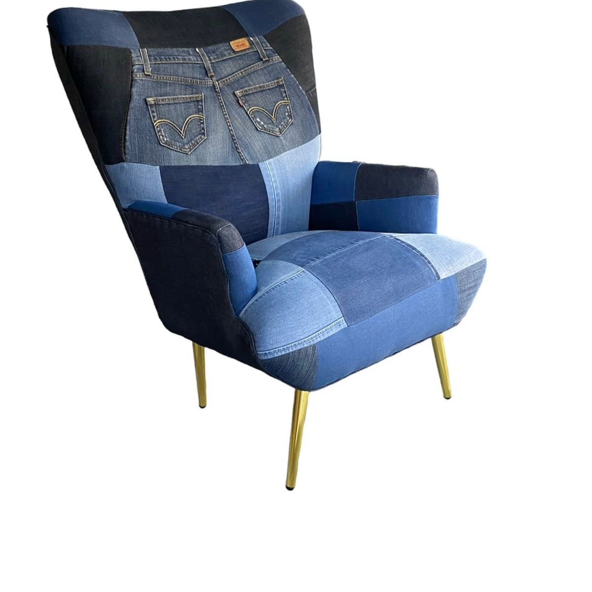 GENERICO - Poltrona respaldo alto  tapiz Patchwork Jeans reciclados