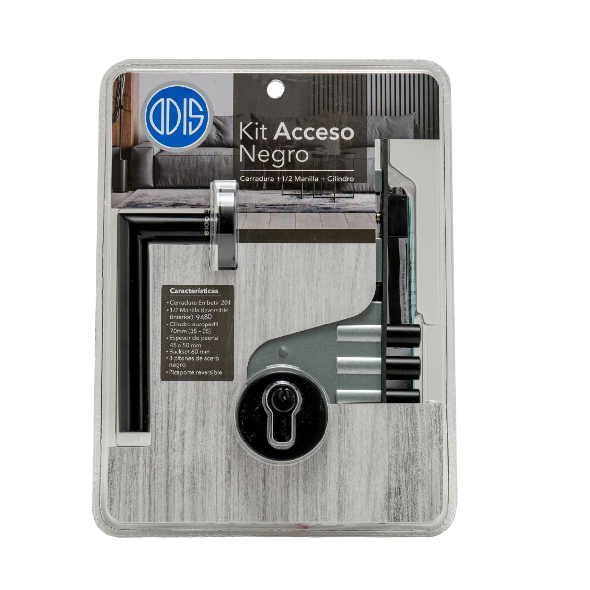 ODIS - Set de Acceso Cerradura Embutir 201 + Manilla 9480 - Negro