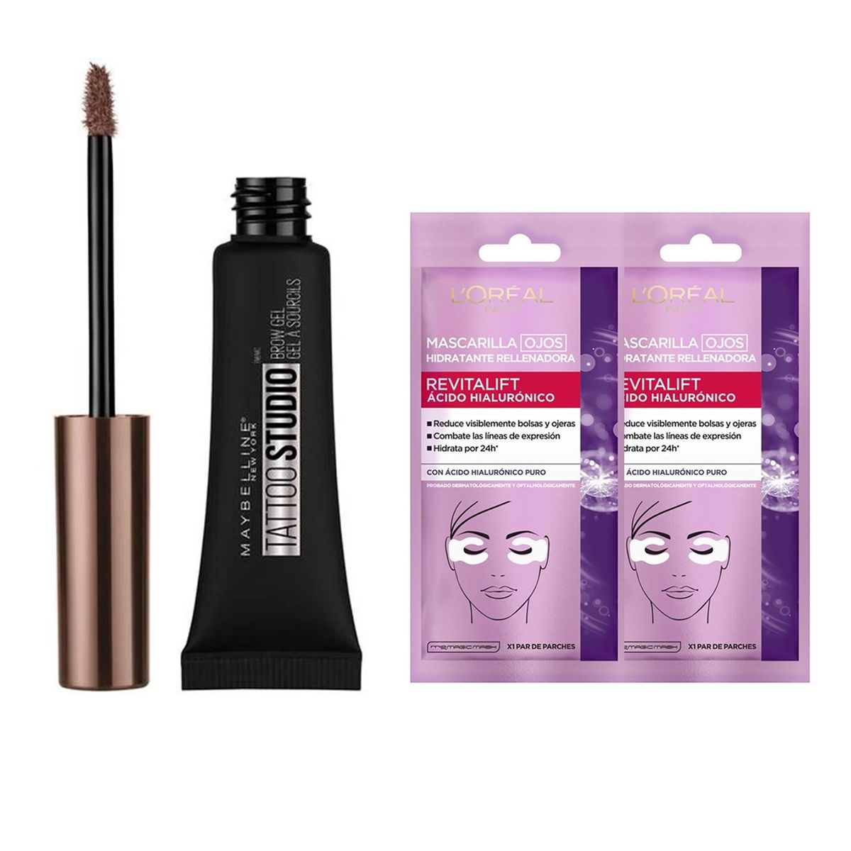 MAYBELLINE - Gel Para CejasTattoo Brow T257 Medium Brown Maybelline + Mascarailla Ojos Revitalift