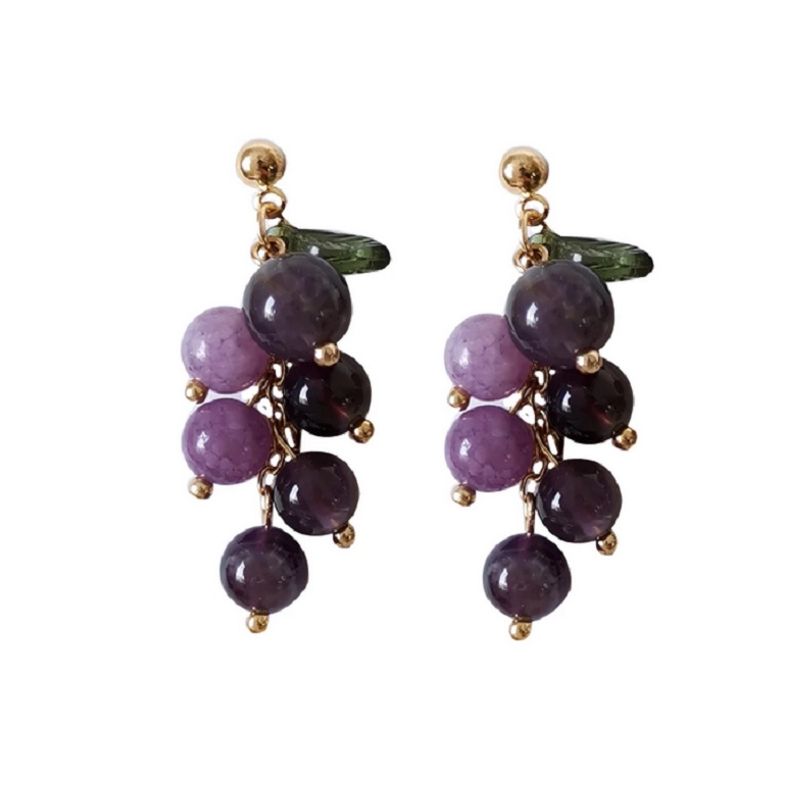 ELBAULDEJUMA - Aretes uvas colgantes cristal pendientes violeta.-