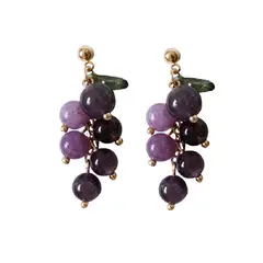 ELBAULDEJUMA - Aretes uvas colgantes cristal pendientes violeta.-