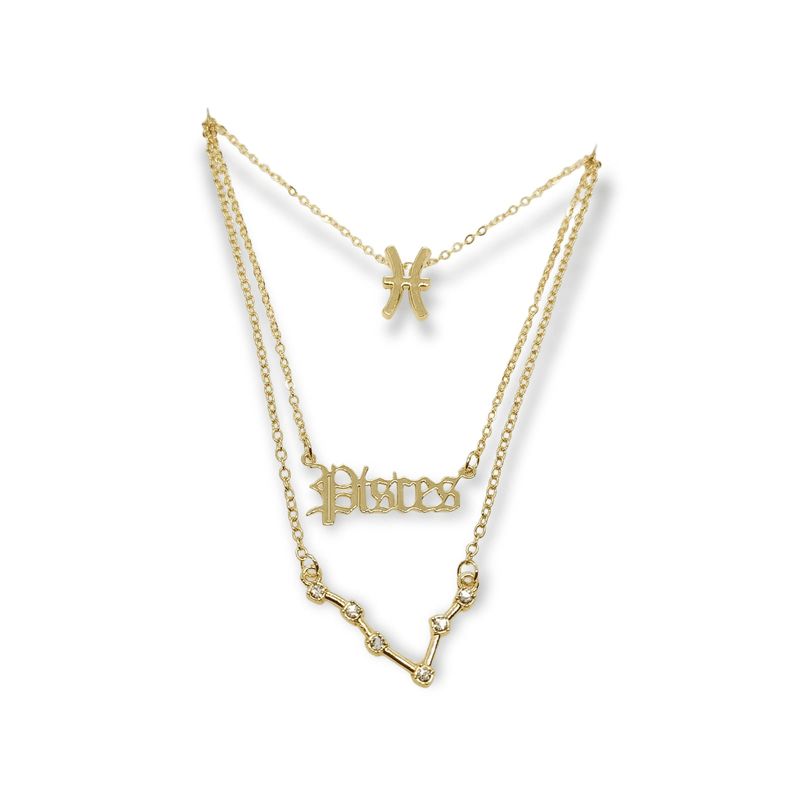 ELBAULDEJUMA - Collar multicapa 3 en 1 zodiaco constelacion Piscis baño de oro 14kl