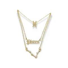 ELBAULDEJUMA - Collar multicapa 3 en 1 zodiaco constelacion Piscis baño de oro 14kl