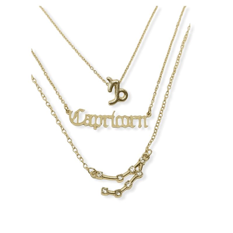 ELBAULDEJUMA - Collar multicapa 3 en 1 zodiaco Capricornio baño de oro 14kl