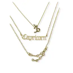 ELBAULDEJUMA - Collar multicapa 3 en 1 zodiaco Capricornio baño de oro 14kl