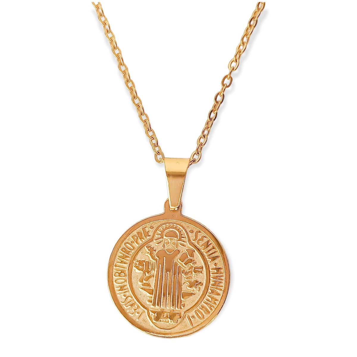 ELBAULDEJUMA - Colgante medalla san benito collar acero religioso