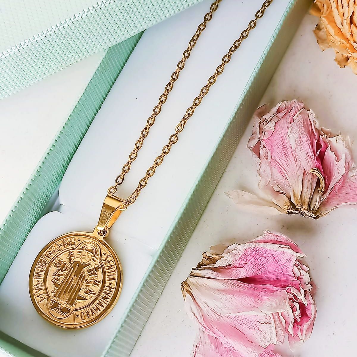 ELBAULDEJUMA - Colgante medalla san benito collar acero religioso