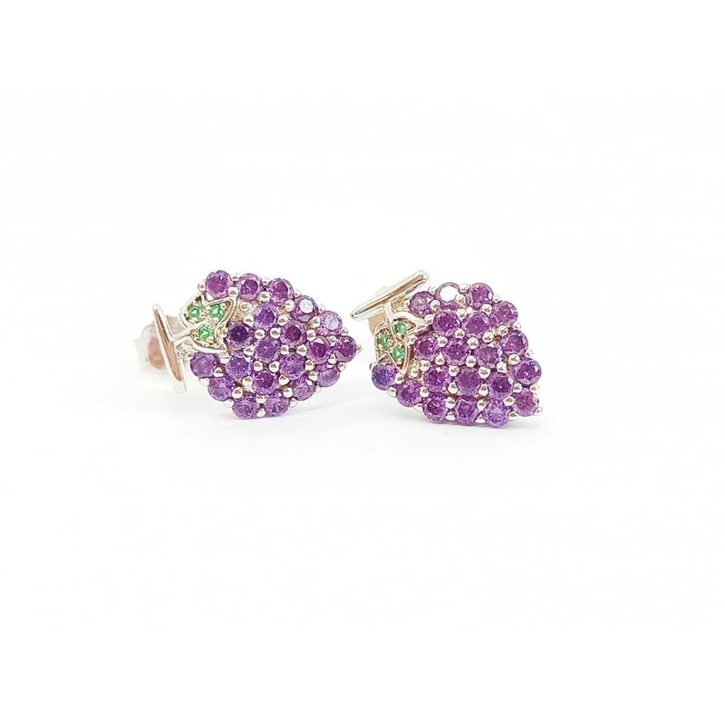 ELBAULDEJUMA - Pendientes Amatista Natural Lila Aros Plata 925 Mujer Niña Uvas