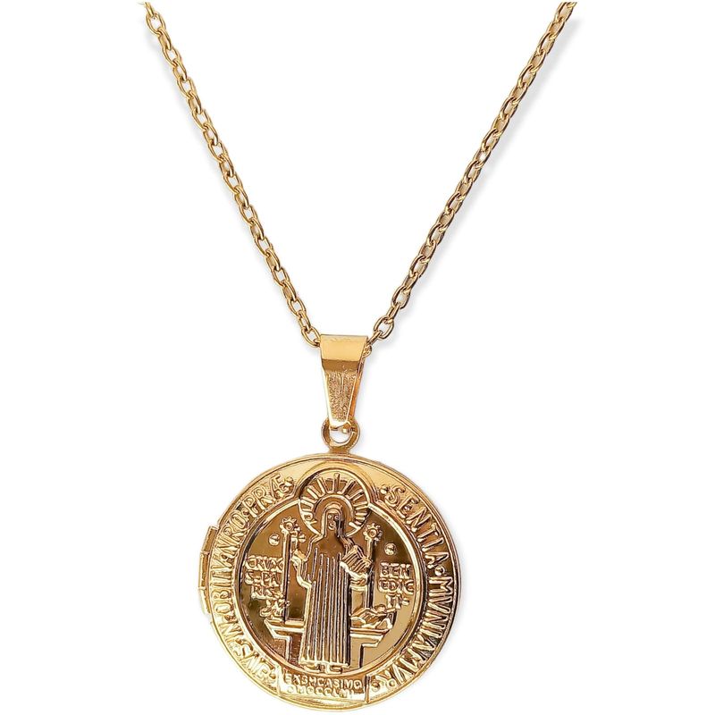 ELBAULDEJUMA - Colgante san benito guardafoto relicario religioso chapado en oro 18k