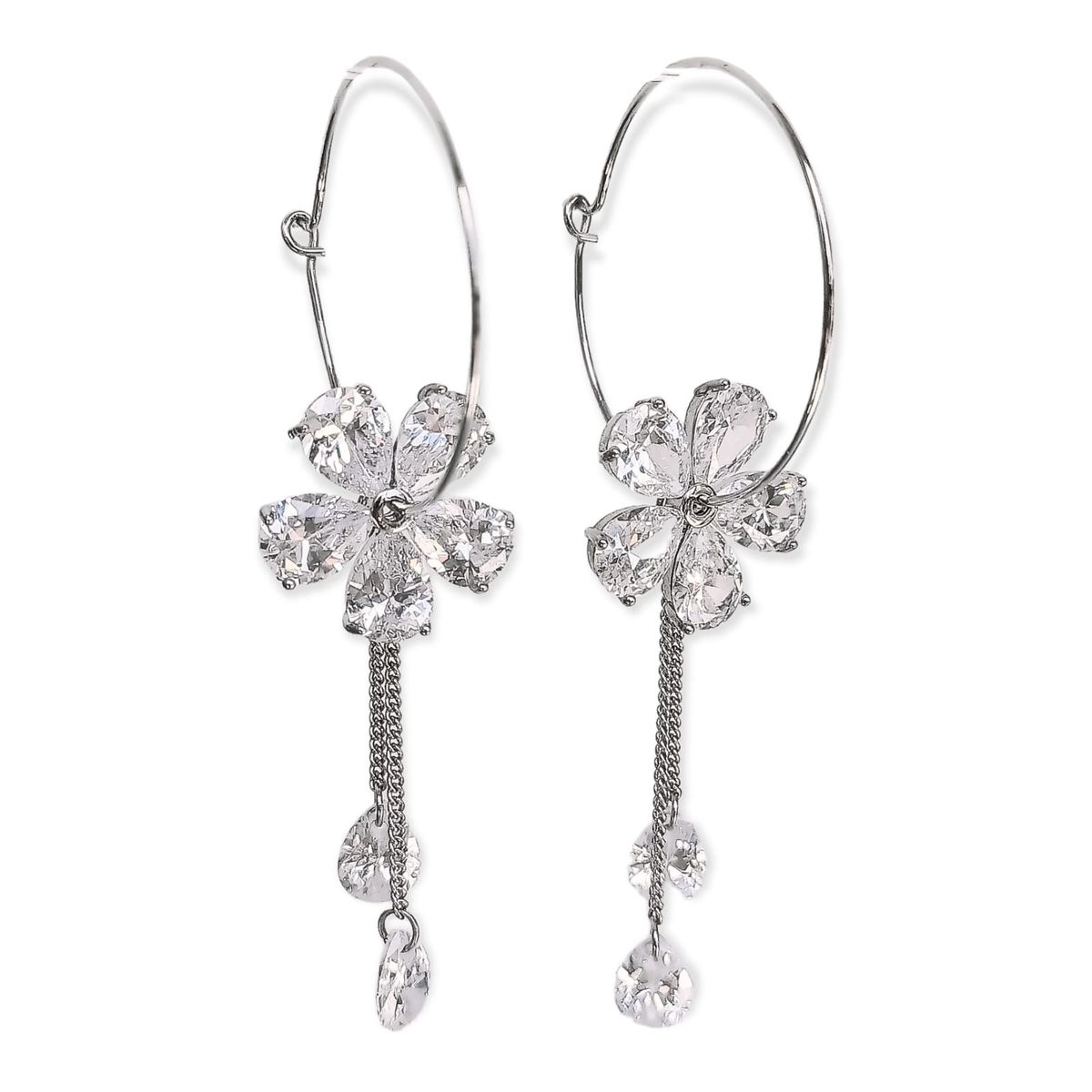 ELBAULDEJUMA - Argollas Largas Hoop Cristal Zirconia Baño De Oro Blanco