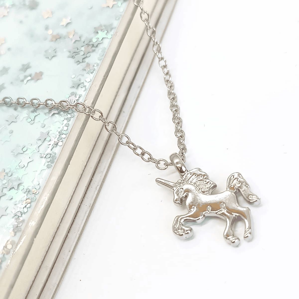ELBAULDEJUMA - Colgante unicornio niñas plateado magia día del niño