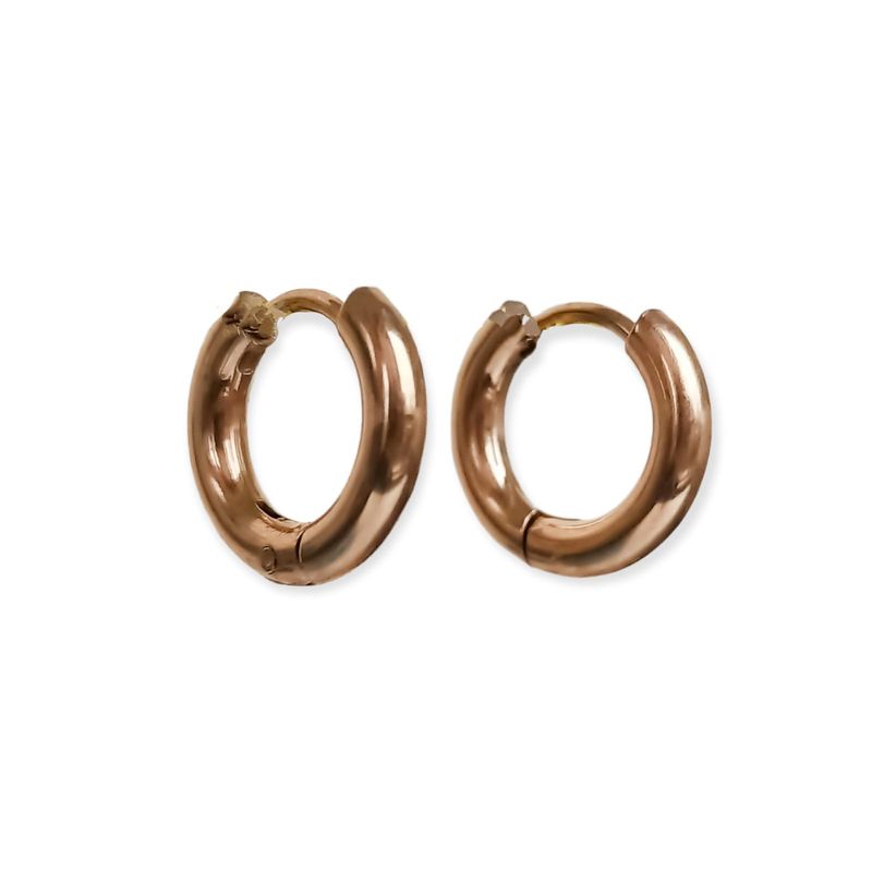 ELBAULDEJUMA - Pendientes argollas 8mm acero inoxidable baño oro rosa.-