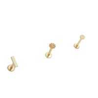 Conjunto set Piercing a presión Chapado En Oro 18k Nostril Labret