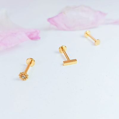 Imagen 2 del producto Conjunto set Piercing a presión Chapado En Oro 18k Nostril Labret