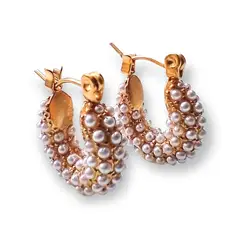 ELBAULDEJUMA - Argollas hoop bote chunky chicas perlas chapadas en oro 18k