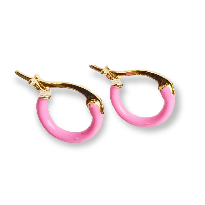ELBAULDEJUMA - Argollas Huggie color rosa sakura pendientes chapado oro 18kl