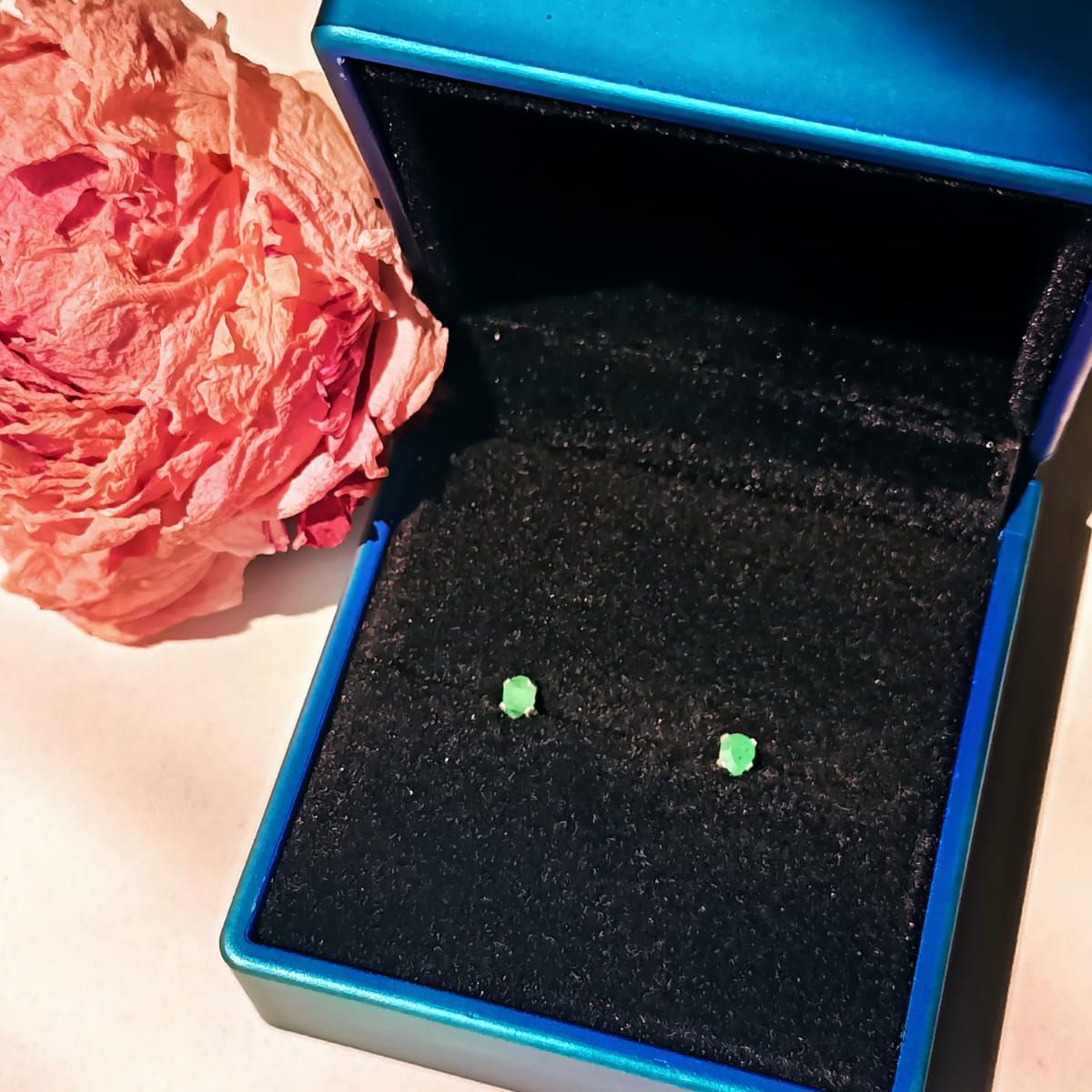 ELBAULDEJUMA - Aros tuerca Esmeralda natural genuina 3mm plata fina ley S925