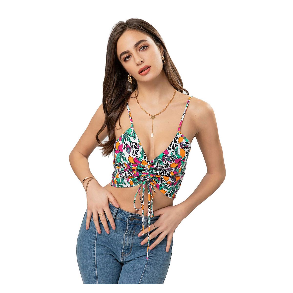 FASHION'S PARK - Blusa Recogido Print Naranjo Fashion's Park