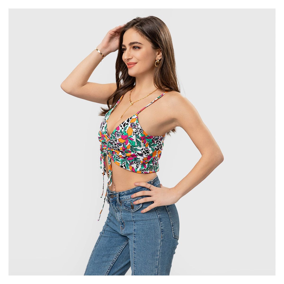 FASHION'S PARK - Blusa Recogido Print Naranjo Fashion's Park
