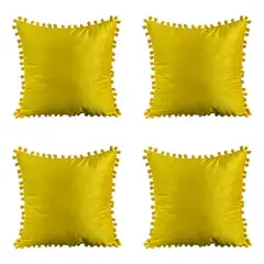 GENERICO - Pack 4 Fundas De Cojines Con Pompones Terciopelo Amarillo