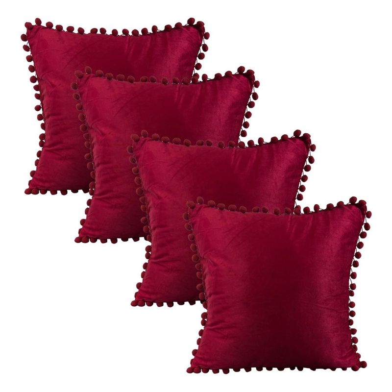 GENERICO - Pack 4 Fundas De Cojines Con Pompones Terciopelo Conchevino