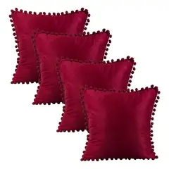 GENERICO - Pack 4 Fundas De Cojines Con Pompones Terciopelo Conchevino